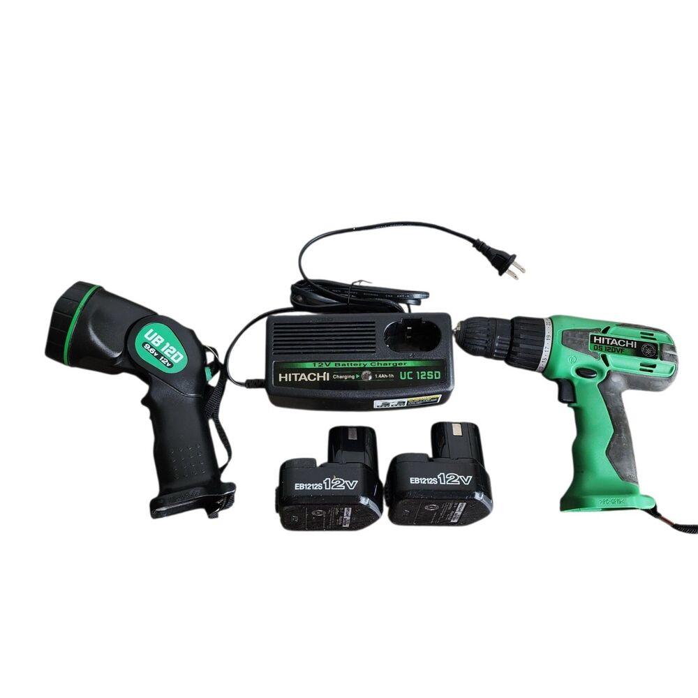 Hitachi 12V Cordless Drill DS12DVF UB12D Flashlight UC12SD Charger 2 Batteries K